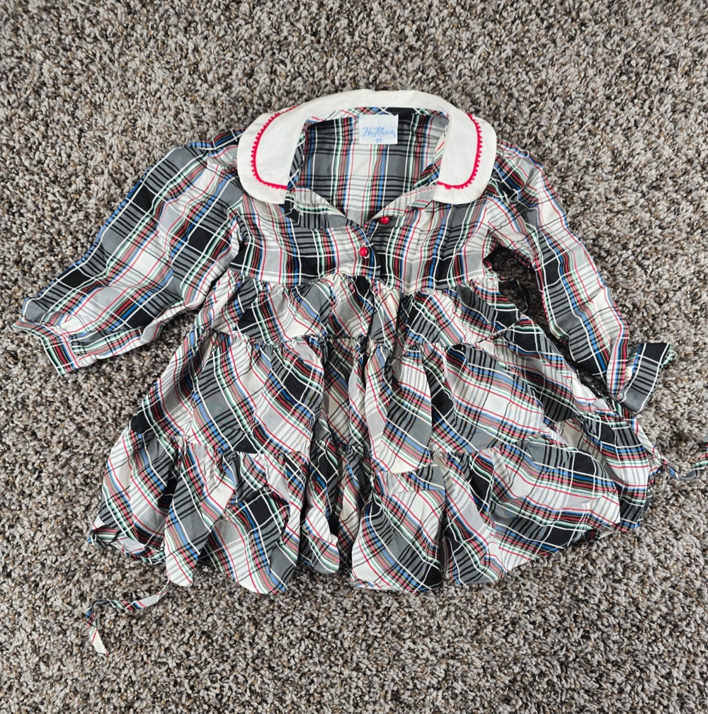 Vintage Her majesty Toddler Girls Sz 3T Tartan Plaid Collared Dress Holiday